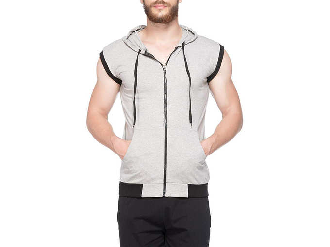 V3Squared Men&#39;s Cotton Sleeve Less Hooded jacket