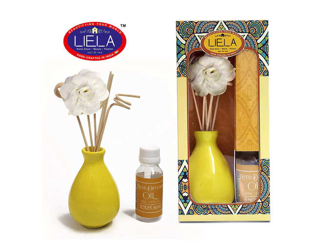 LIELA - Reed Diffuser Set with Ceramic Pot, 6 Designer Reed Sticks and 60 ml.Oil Pure Lemon Grass Fragrance