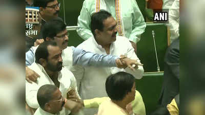 महाराष्ट्र विधानसभा में हंगामा, बीजेपी-शिवसेना विधायकों के बीच धक्का-मुक्की