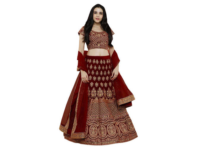 Ethvilla Womens Pure Silk Embroidered Semi stitched Lehenga choli with Dupatta