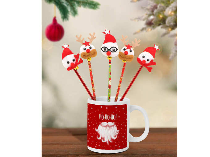 Coffee Mug with 5 Santa Pens