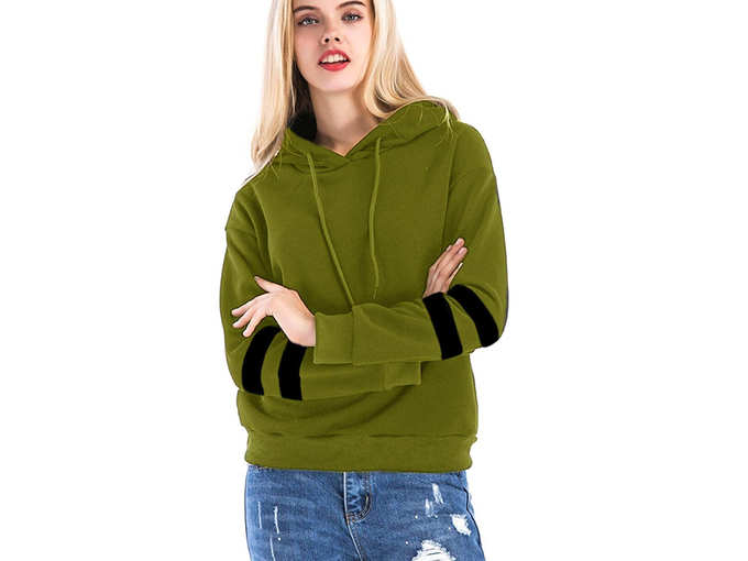 Womens Full Sleeves Striped Sweatshirt Hoodie