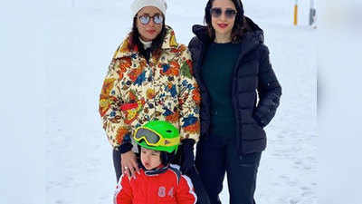 ममी करीना और मांसी करिश्मा के साथ स्विट्जरलैंड की बर्फ में मजा कर रहे हैं तैमूर