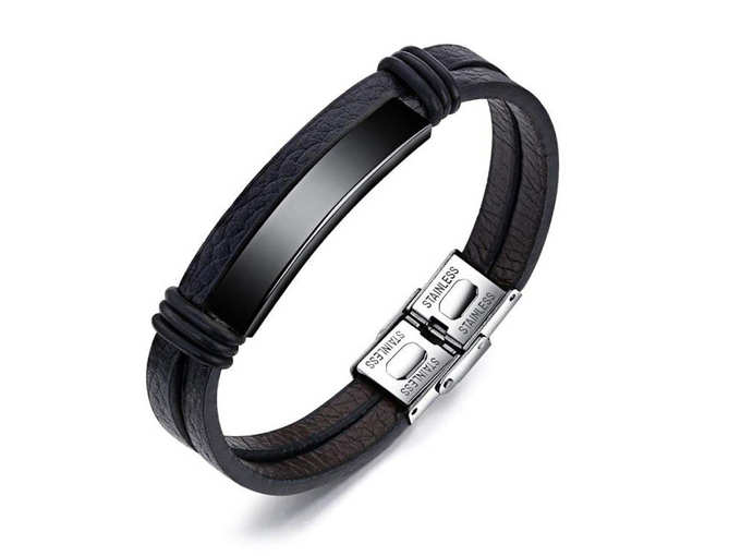Jewels Galaxy Stainless Steel Silver Leather Wrist Charm Bracelet for Men