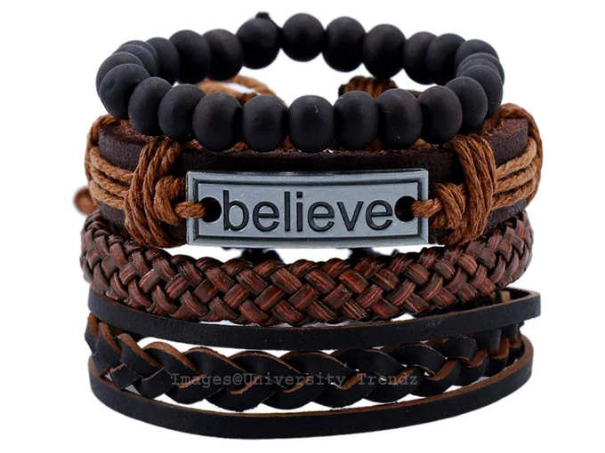 Believe Words Metal Genuine Leather Bracelet for Men