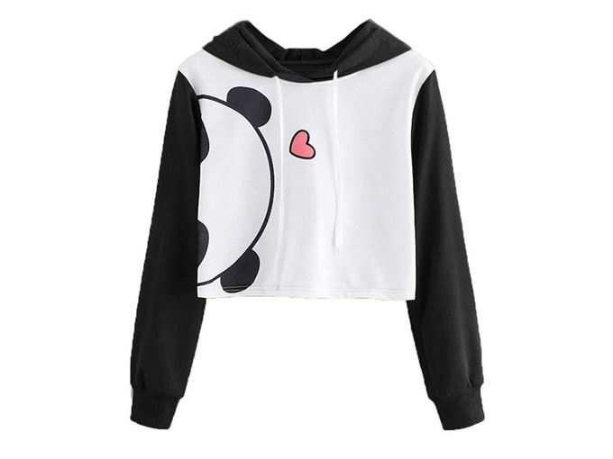 Panda Printed Hooded Crop Sweatshirts