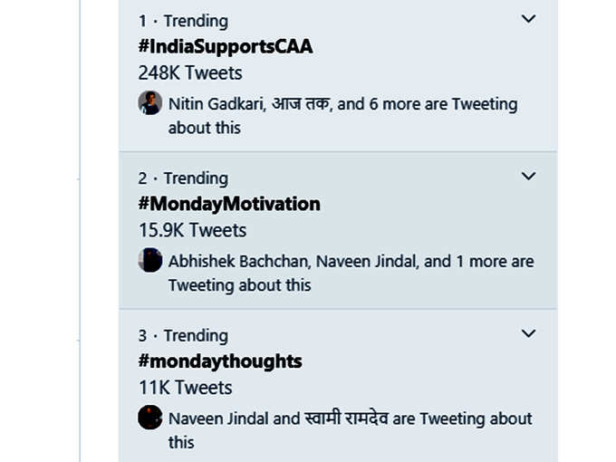 मोदी के ट्वीट के बाद टॉप ट्रेंड में #indiasupportsCAA
