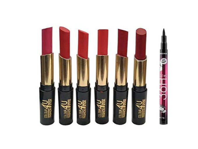 Colour 4 U Lipstick Set of 6 with 36 Hrs Eyeliner