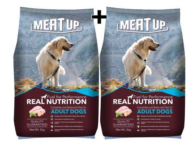 Meat Up Adult Dog Food, 3 kg (Buy 1 Get 1 Free)