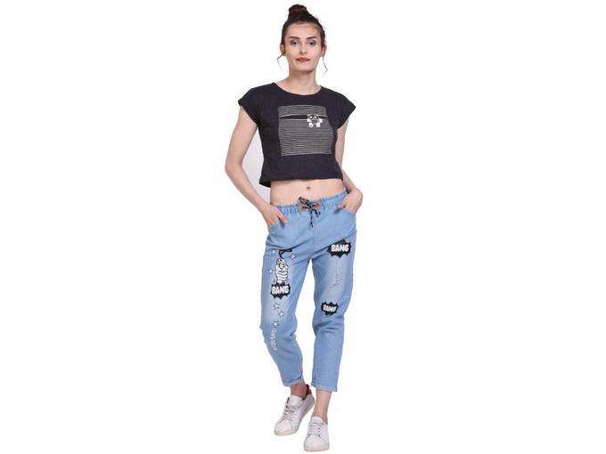 Womens Jogger Fit Printed Jeans Pant for Womens