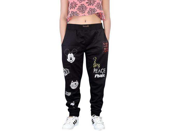 Women&#39;s Black Mickey Patch Track Pant