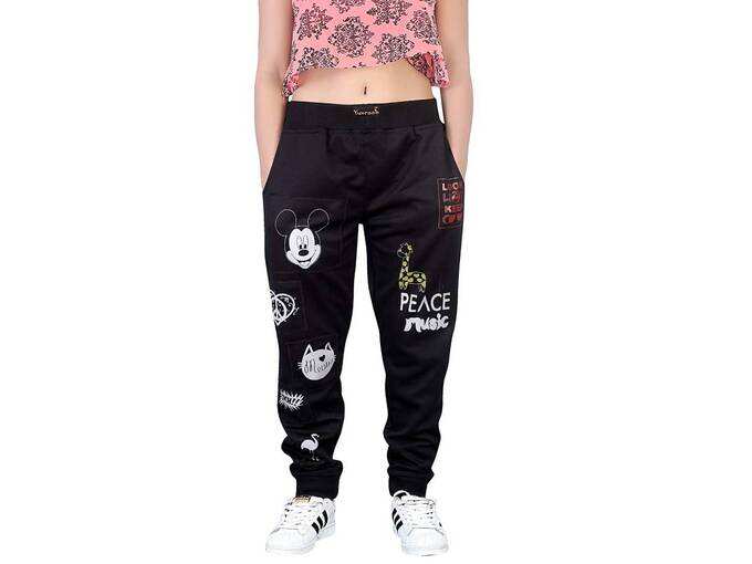 Women&#39;s Black Mickey Patch Track Pant