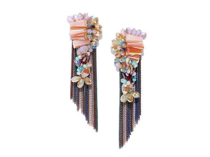 Gold Plated Sparkling Colorful Chain-Drop Tassel Earrings For Women/Girls