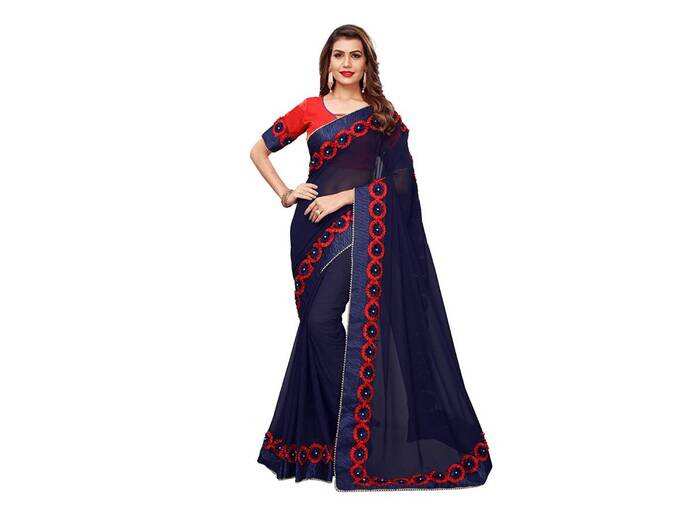 Women Georgette Saree With Unstitched Blouse Piece