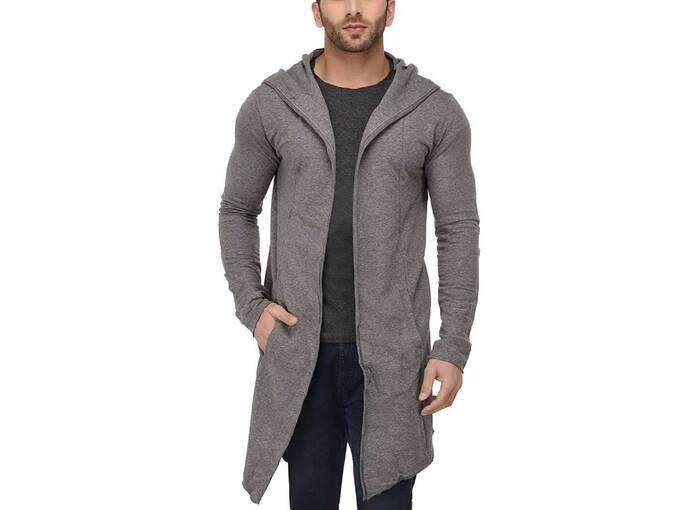 Men&#39;s Cotton Hooded Long Line Cardigan