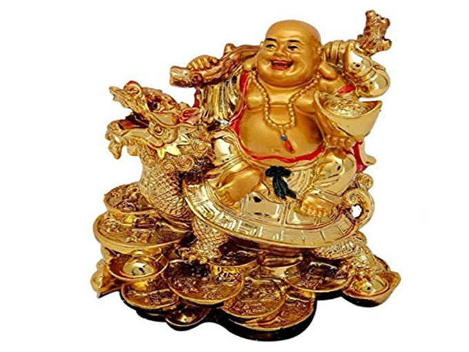 Feng Shui Laughing Buddha Sitting On Dragon Blessing Good Luck Decorative Showpiece for Good Fortune