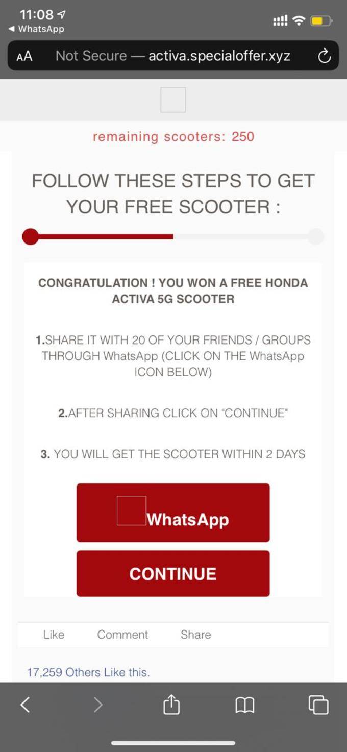 Free Honda Scooter Scam