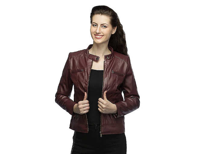 Shopping Maroon Women&#39;s Leather Jacket