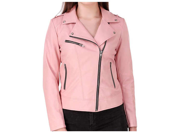 Retail Pink Colour Girls Faux Leather Jacket for Roadies Woman