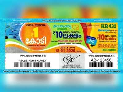 KR 431 Lottery: കാരുണ്യ  ലോട്ടറി നറുക്കെടുപ്പ് ഇന്ന് മൂന്ന് മണിയ്‍ക്ക്