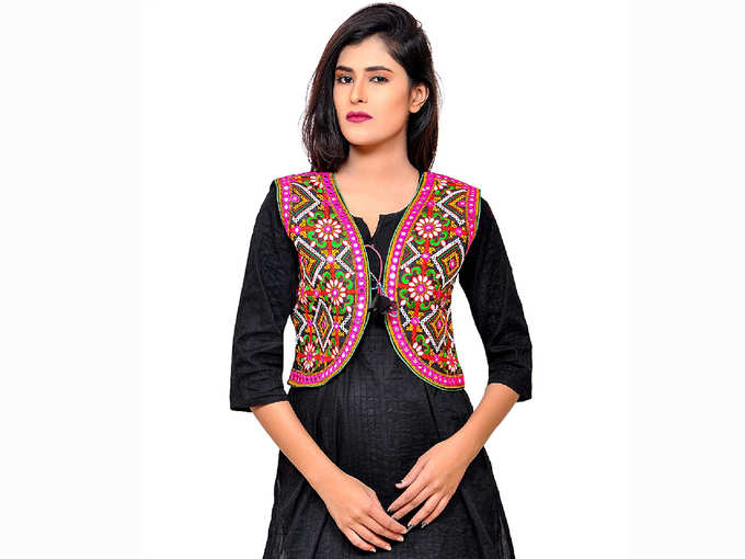 Banjara India Women&#39;s Poly Cotton Embroidered Kutchi Short Jacket/Koti