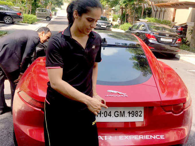 Saina Nehwal Test Drive of Jaguar Car
