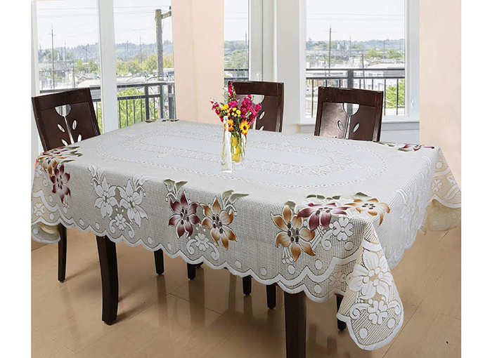 Kuber Industries Floral Cotton 6 Seater Dinning Table Cover - Cream