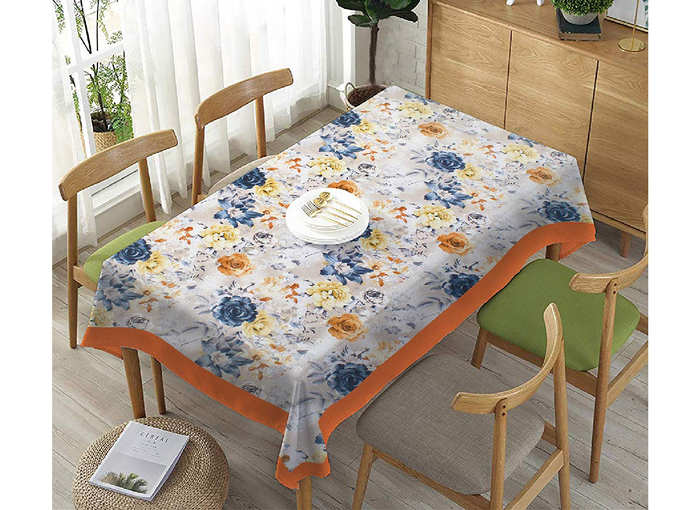 Cloth Fusion Digitex Floral Printed Dining Table Cover 6 Seater - (Yellow, 60x90 inches)