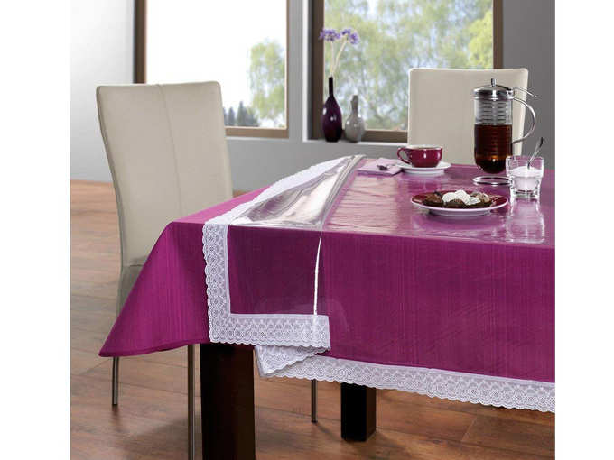 Freelance PVC Plastic Transparent Clear Dining Table Cover Cloth Tablecloth Waterproof Protector, 6-8 Seater, 60 X 90 inches, Rectangle (with White-Laced...