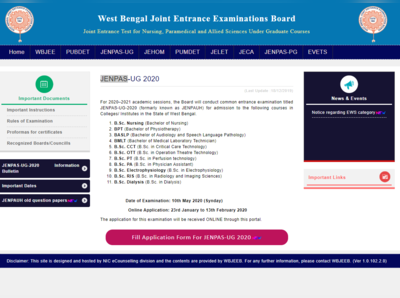 WBJEE JENPAUH 2020 के लिए रजिस्ट्रेशन शुरू, इस लिंक से करें आवेदन