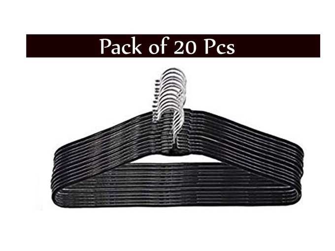 Ivaan 20 Pcs Black Heavy Stainless Steel Cloth Hanger with Plastic Coating Set of 20