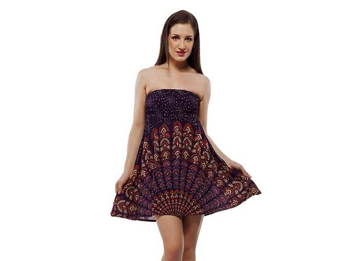 Indi Bargain Rayon Rajasthani Mandala Jaipur Sanganeri Print 2 in 1 Tube Top Convertible Skirt
