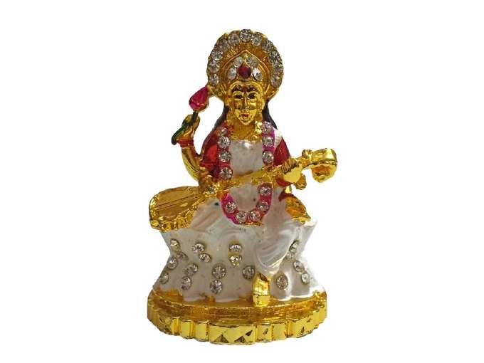 Handicraft Gold Plated Metal Religious Goddess Saraswati