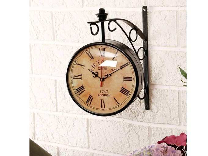 Efinito 12 Inch Dial Vintage Antique Black Station Double Sided Wall Clock