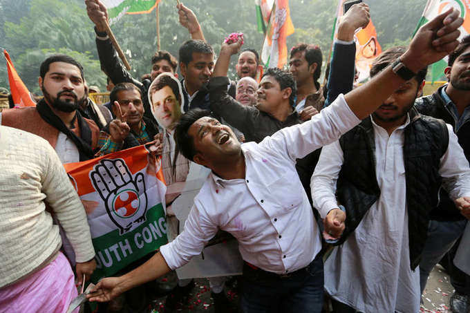 Congress workers celebrate victory in Assembly elections