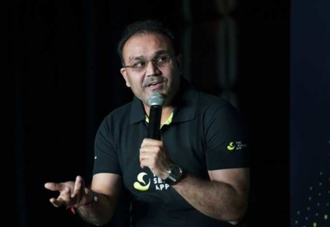 New Delhi: Former Indian cricketer Virender Sehwag speaks during the launch of &#39;...