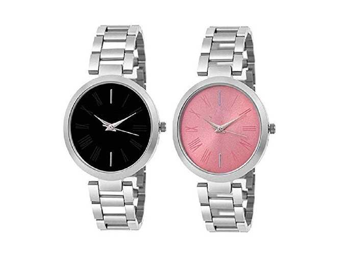 Pink Dial Women&#39;s Watch (Silver) - Pack of 2