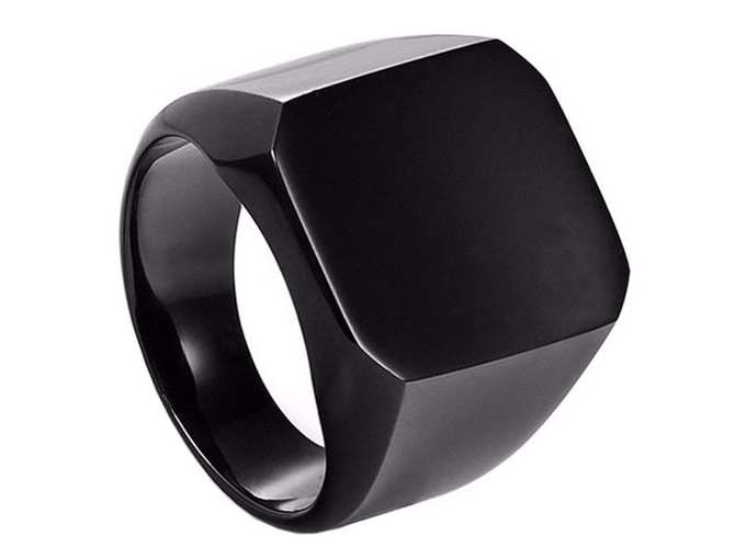 Solid Polished Stainless Steel Square Black Rings
