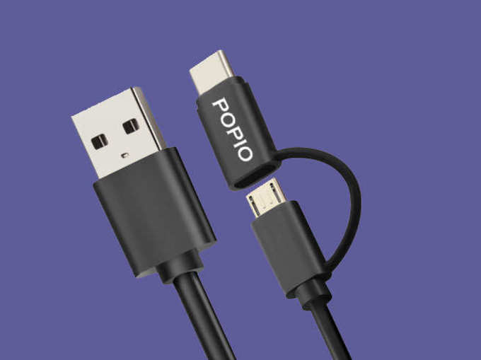 Popio 2.4A 2-in-1 micro USB to Type-C charging cable