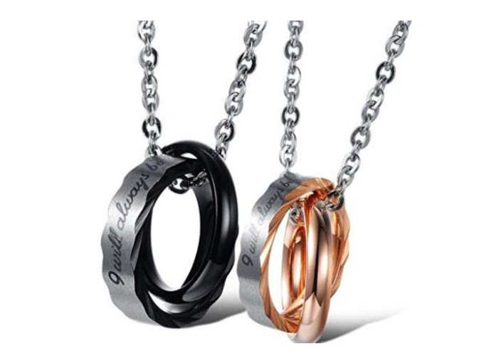 Peora Stainless Steel Couple Matching Necklace Pendant