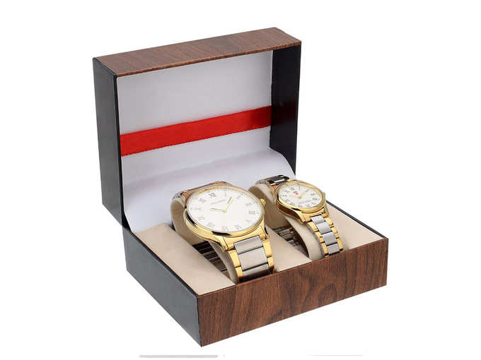 Steel Gold Mens and Womens Couple Watch