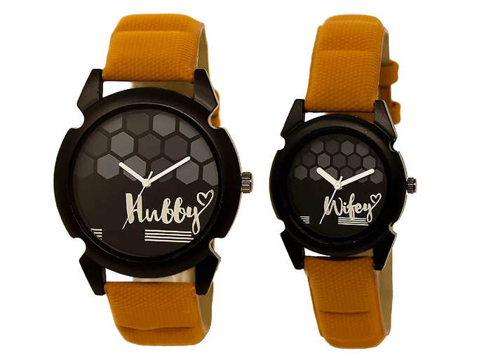 MAHIT Hubby-Wifey Couple Analogue Black Dial Watch - Pack of 2