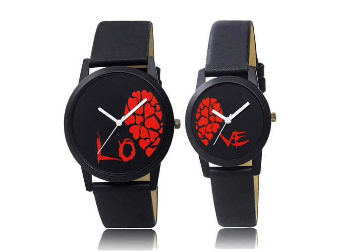 Couple Watch with Half Love White Dial Men & Women Analog Watch