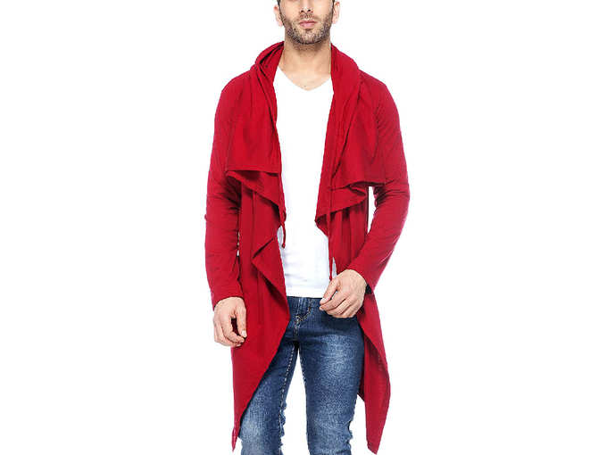 Mens Cotton Sinker Hooded Waterfall Full Sleeve Cardigan