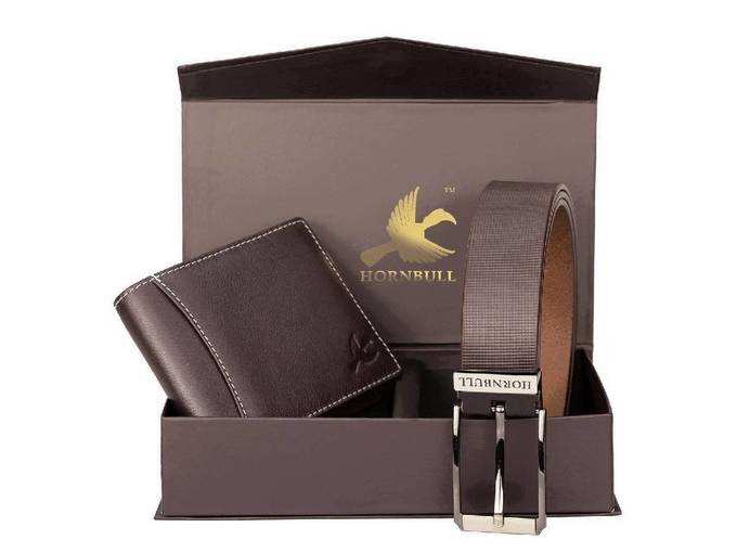 HORNBULL Mens Leather Wallet and Belt Combo