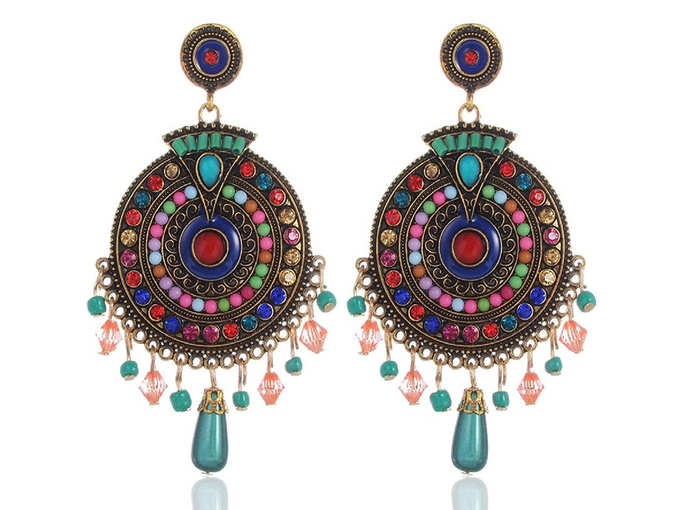 Bohemian Multicolor Metal Earrings For Women