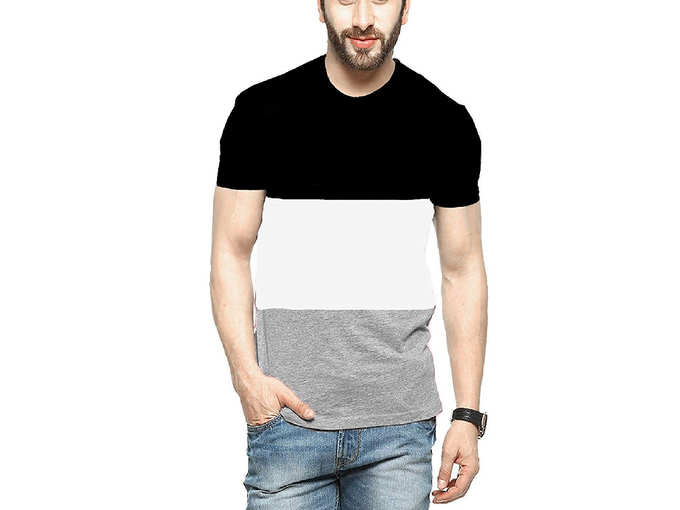 Men&#39;s Half Sleeve Color Block Cotton T-Shirts