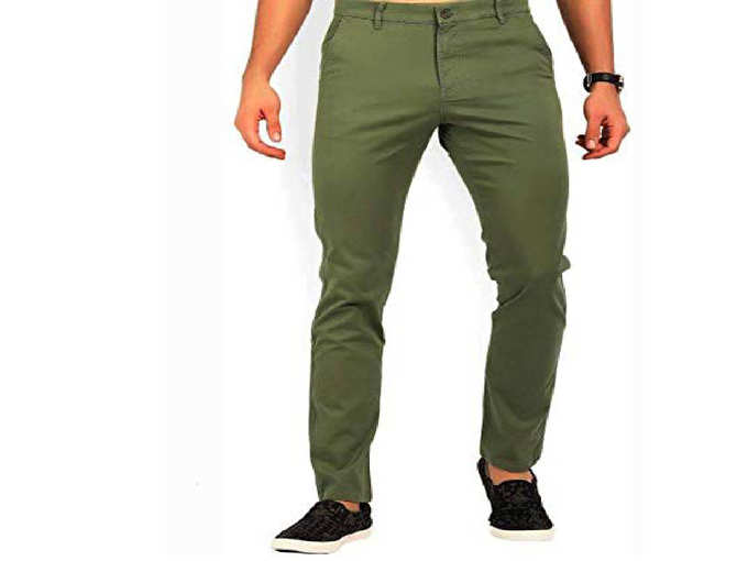 dark Green Solid Regular Fit Casual Stretchable Men&#39;s Trousers