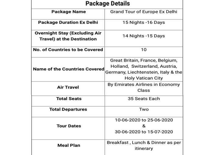 irctc europe tour package details