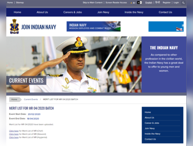 Indian Navy MR Result 2020: अप्रैल बैच की मेरिट लिस्ट जारी, यहां देखें